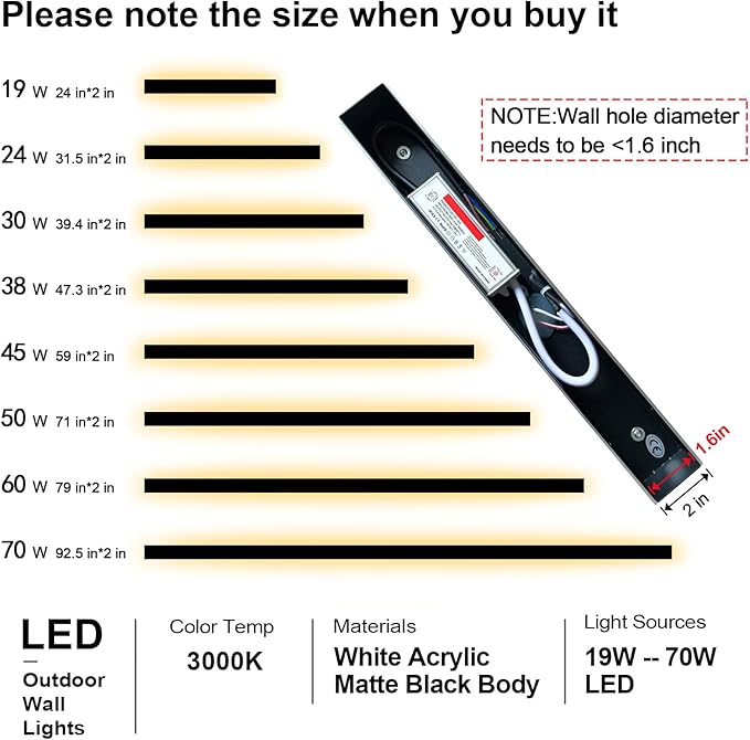 Outdoor Wall Lights, 2 Pack 79 Inch Black LED Exterior Light Fixtures Wall Mount, Modern Outdoor Lights Exterior Sconce 3000K Long Strip Wall Lamp Outside Lighting for Garage, House