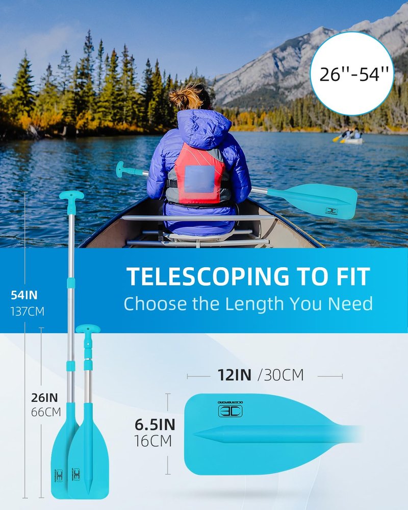 OCEANBROAD Telescoping Emergency Paddle 26''-54'' Collapsible Paddles Aluminium Shaft for Kayaking Boating Canoeing River Tubing, Blue, 2 Paddles