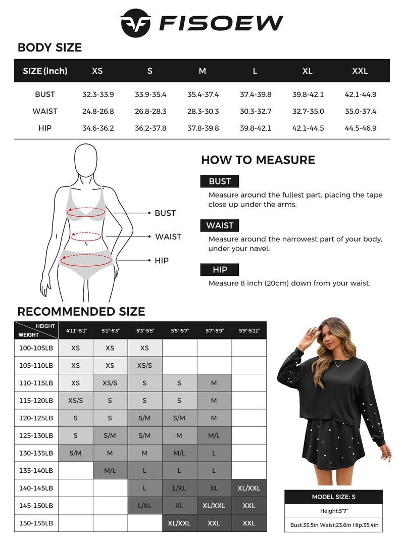 Fisoew Womens Casual 2 Piece Outfits Long Sleeve Pearl Sweatshirt and High Waisted Skort Shorts Fall Sets