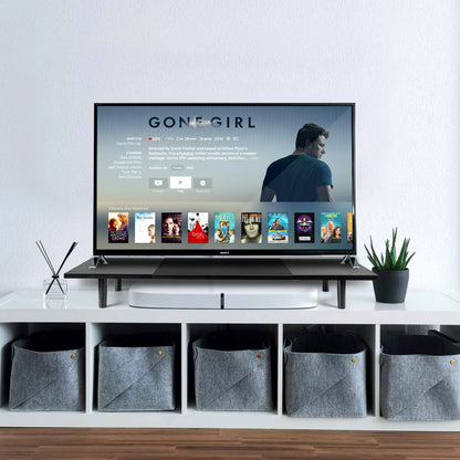 Across-Star Dual-Monitor-Stand-Riser-For-Desk Adjustable Length 32-40 Inch，Large Desktop Computer Monitor Riser For 2 Screens，Desk Shelf Organizer Riser Stand For Computer/Laptop/PC/Printer/TV Black