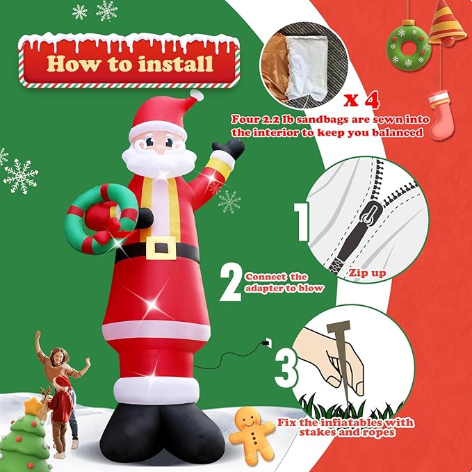 20FT Christmas Giant Inflatable Outdoor Decorations, Blow Up Santa Claus Yard Decoration, Xmas Decor Build-in LED Lights for Garden Lawn Yard Porch Holiday Party