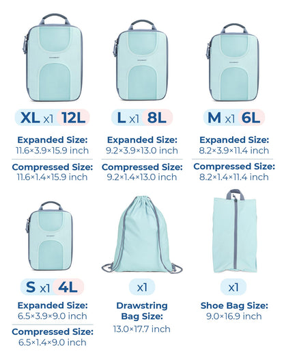 BAGSMART Compression Packing Cubes, 6 Set Packing Cubes for Suitcases, Lightweight Suitcases Organizers Bag Set & Compression Travel Cubes, Travel Essentials Packing Organizers Sky Blue