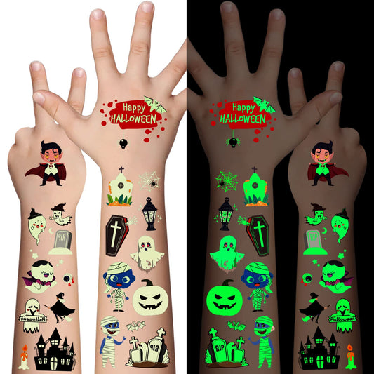 Awinmay Luminous Halloween Temporary Tattoos for Kids - 360 Pieces Halloween Glow In The Dark Tattoos for Boys and Girls,Bulk Halloween Prizes Treat or Trick Party Favor Goody Bag Stuffers 20 Sheets