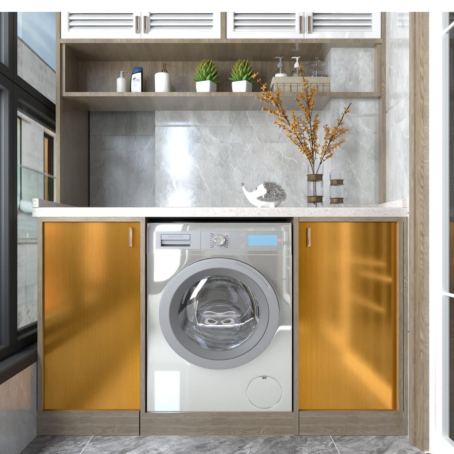 Cohoo Home Gold Stainless Steel Contact Paper for Appliances Gold Brushed Metal Look Wallpaper Stainless Steel Peel and Stick Self-Adhesive Waterproof Wallpaper for DIY Cabinets Decor 17.7inW 197inL