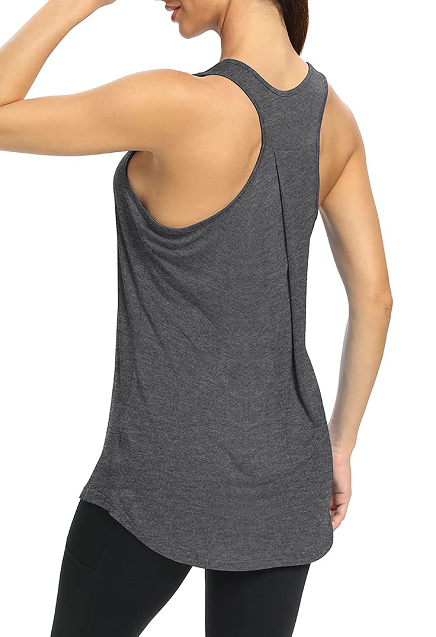 Bestisun Long Yoga Workout Tank Tops Tennis Sports Shirts Loose fit Gym Exercise Clothes for Women Heather Gray M