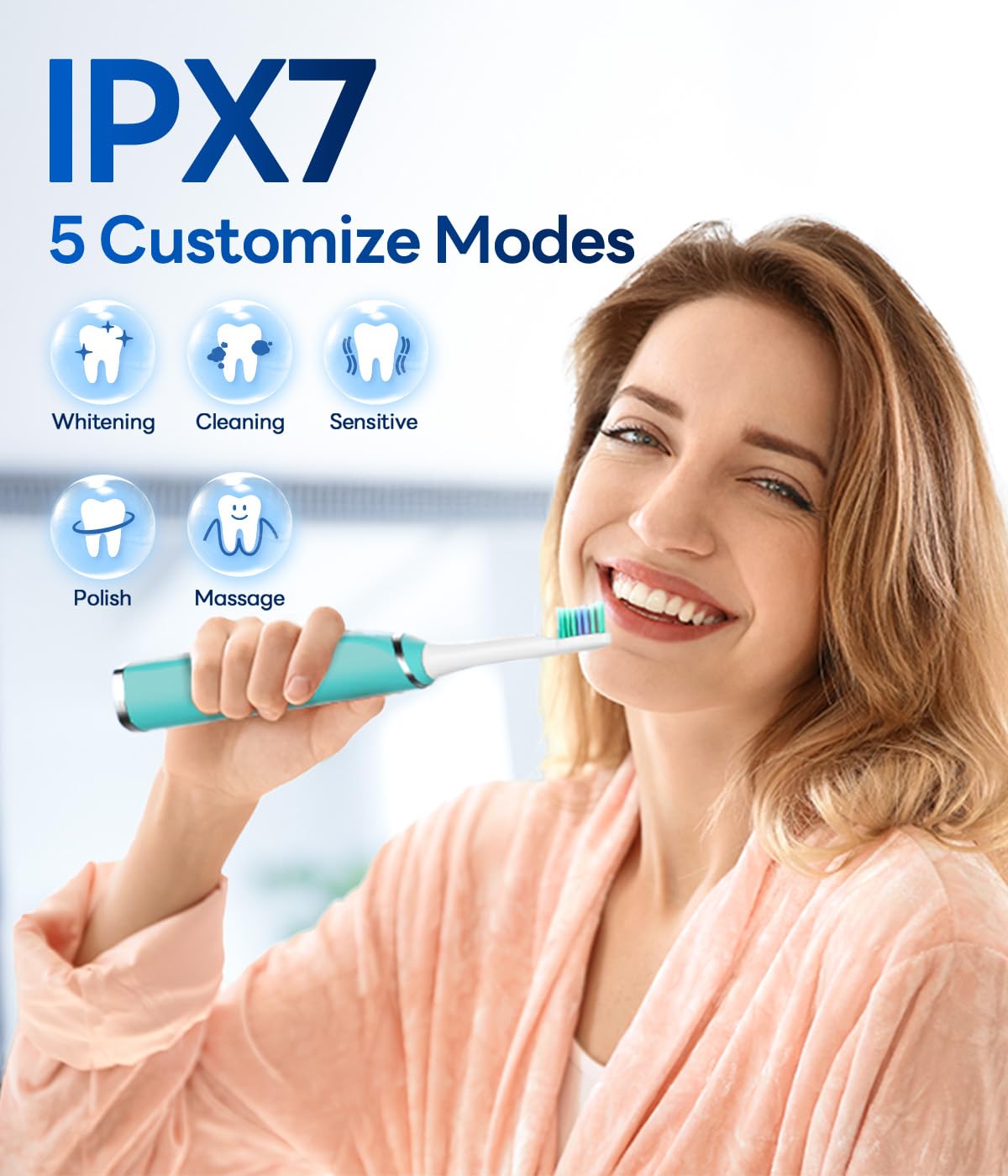 Bymore Electric Toothbrush for Adults,Travel Sonic Toothbrush with 8 Replacement Heads, Ultra Clean Rechargeable Toothbrush Portable One Charge for 330days 5 Modes 2mins Timer-Black