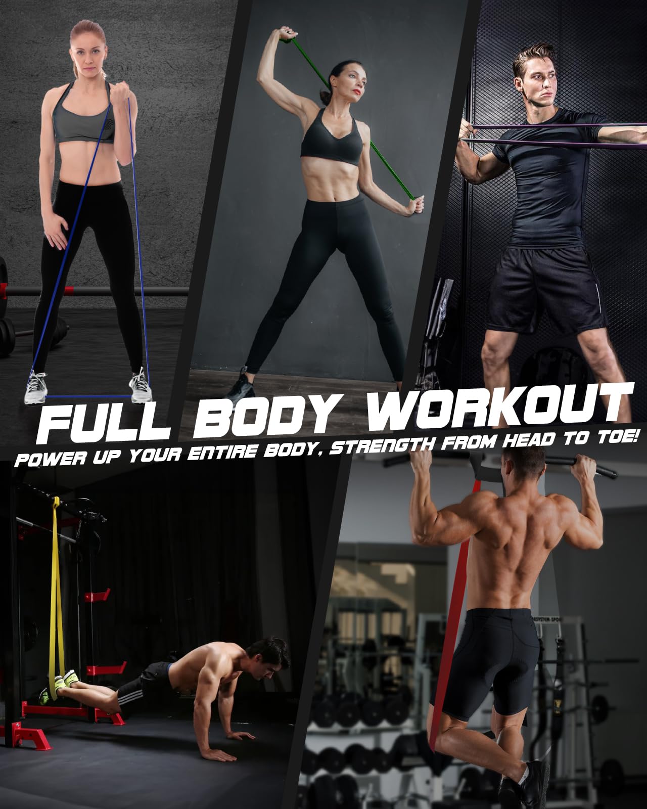 Fitense Resistance Bands Set for Men Women - 6 Resistance Levels 15-170 LBS Pull Up Bands, Exercise Bands Resistance with Door Anchor, Training Poster & Pouch for Body Stretching, Pull Up Assist