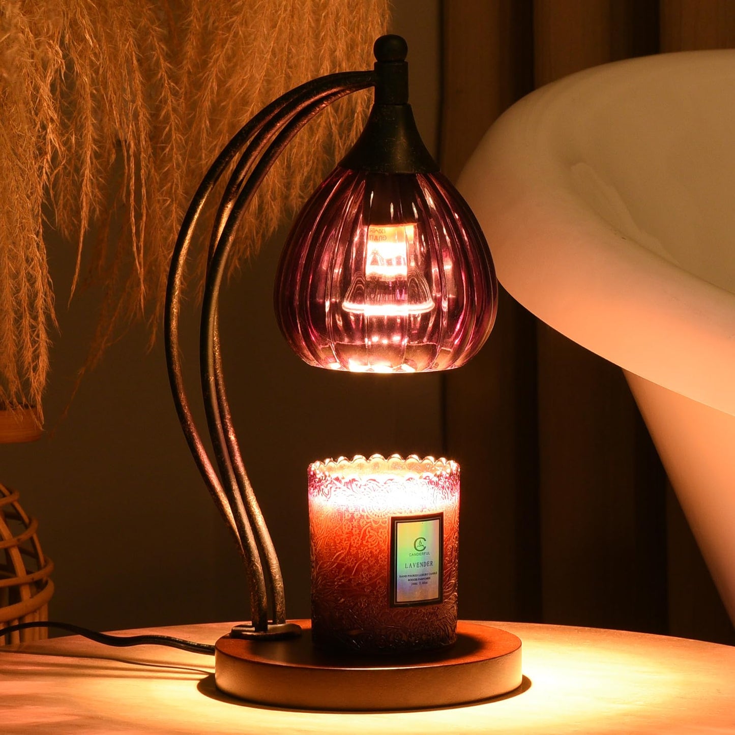 Candle Warmer Lamp with Timer Dimmer - Candle Light Warmer for Jar Candles with 2 Bulbs - Electric Candle Lamp Wax Warmer for Scented Wax Housewarming Gifts New Home Decor for Women Purple Black