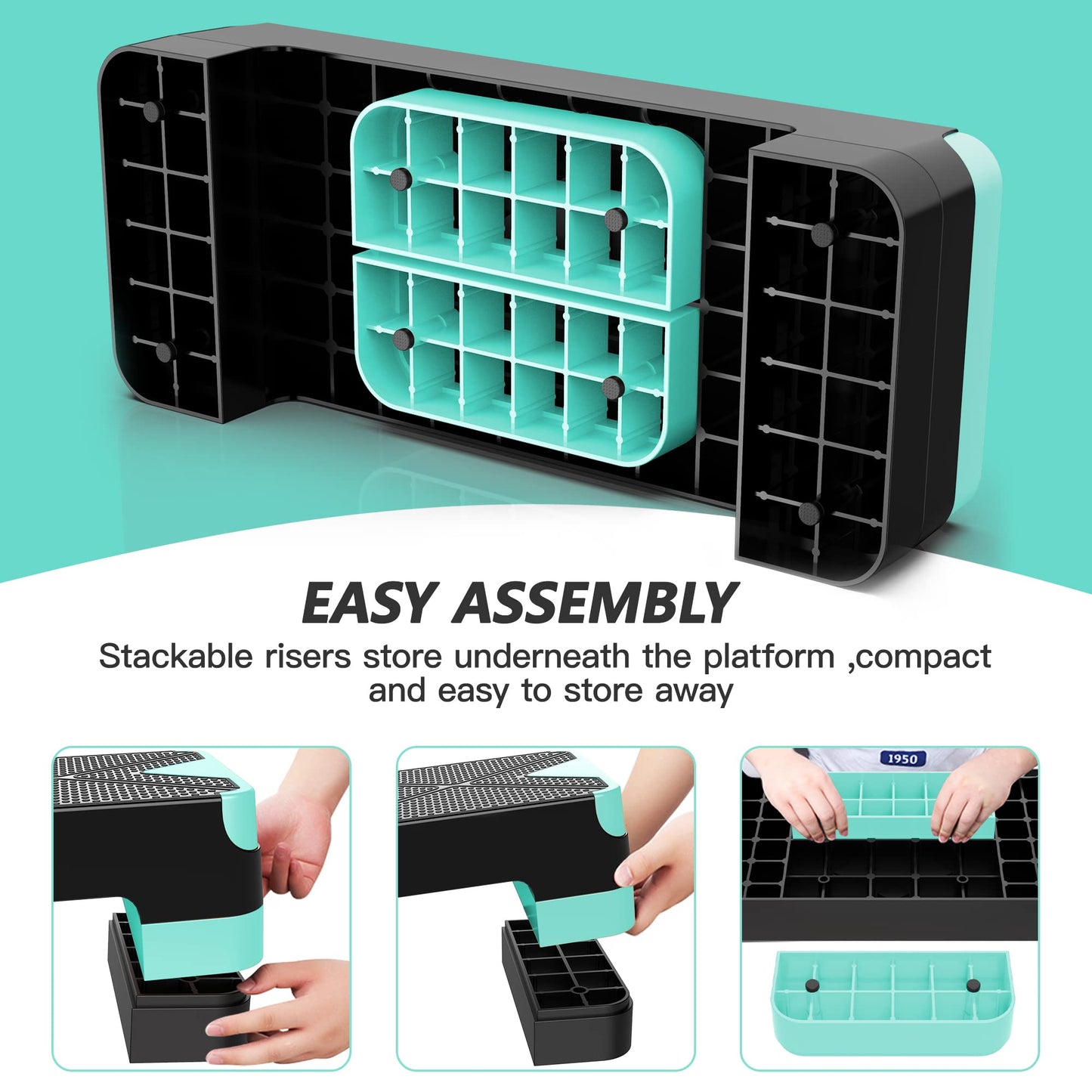 GYMMAGE Aerobic Exercise Stepper - Adjustable Workout Platform, 26.5" Step Deck with 4" 6" 8" Height Risers, Women's Home Gym Cardio Fitness