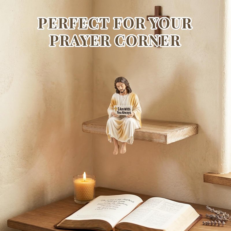 Daily Partner I Am with You Always Jesus Statue, Catholic Religious Statue Resin Decor for Home or Car Dashboard, Christian Inspirational Faith Gifts, Desk Figurine Decor (2PC, L)