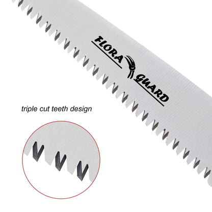 FLORA GUARD 7.7-Inch Folding Saw, Pruning Hand Saw with Triple-Cut Razor Teeth for Wood Cutting, Tree Trimming, and Camping