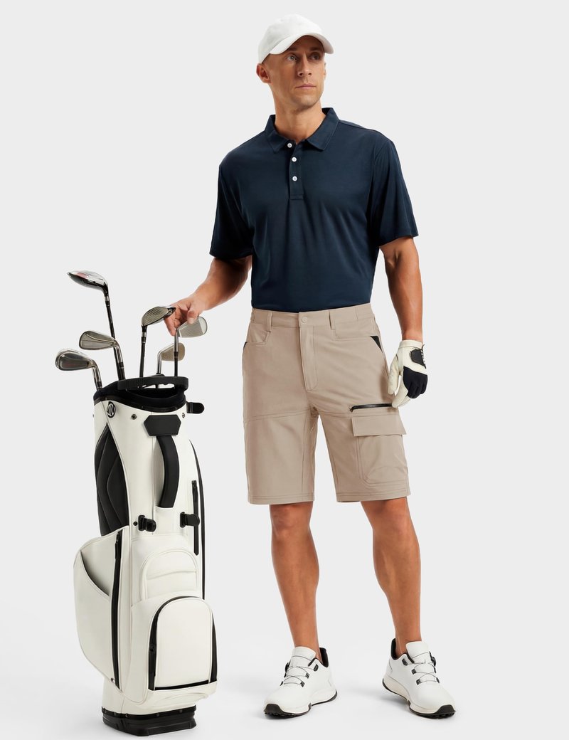 TACVASEN Mens Casual Shorts 10" Hiking Travel Shorts Lightweight Quick Dry Summer Golf Dress Fishing Travel Zipper Pockets Light Khaki 36