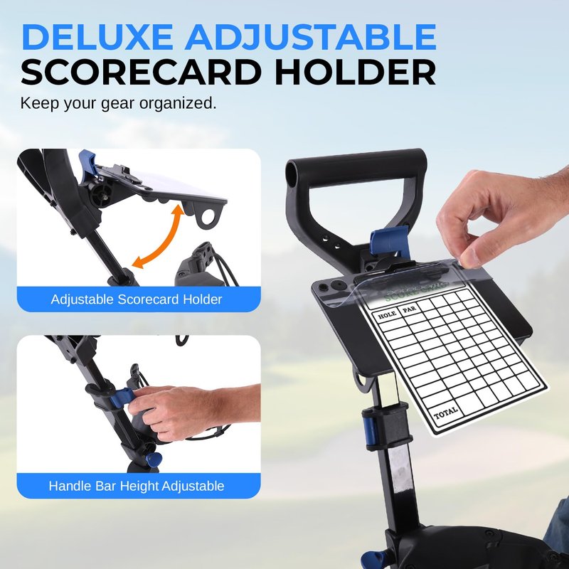 SereneLife Golf Push Pull Cart with Deluxe Scorecard Holder, Adjustable Handle, Upper & Lower Strap Brackets, Lightweight Foldable Design with Quick Brake & Compact Folding
