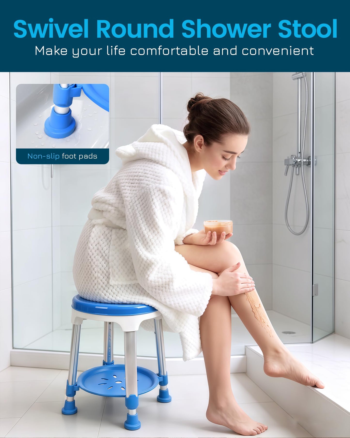 HOMDABO Swivel Shower Stool for Inside Shower - Height Adjustable Shower Seat for Elderly and Disabled - 400 lbs Heavy Duty Shower Chairs for Seniors, HDB-797E