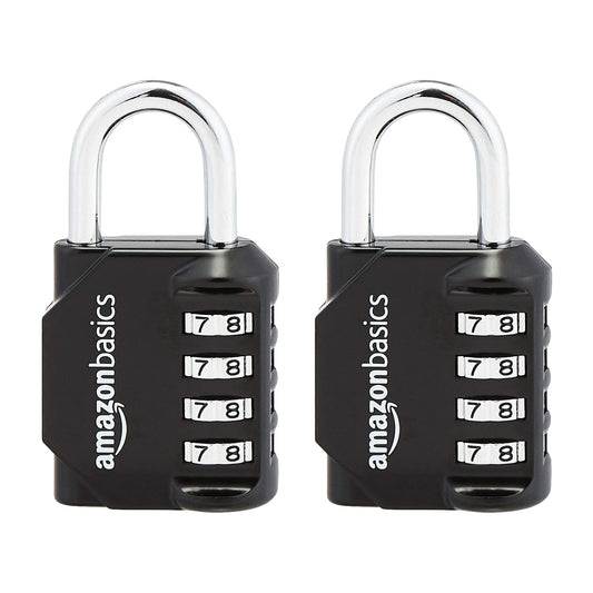 Amazon Basics 4-Digit Combination Lock for Gym and Sports, 2-Pack, Black