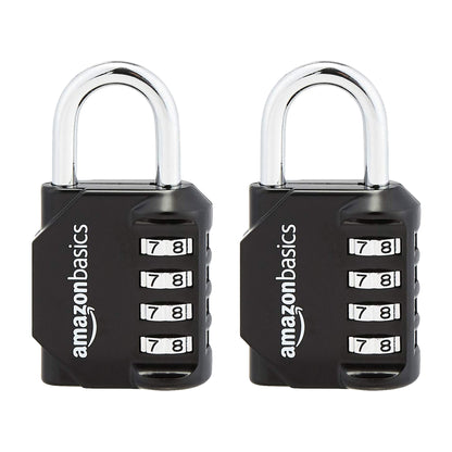 Amazon Basics 4-Digit Combination Lock for Gym and Sports, 2-Pack, Black