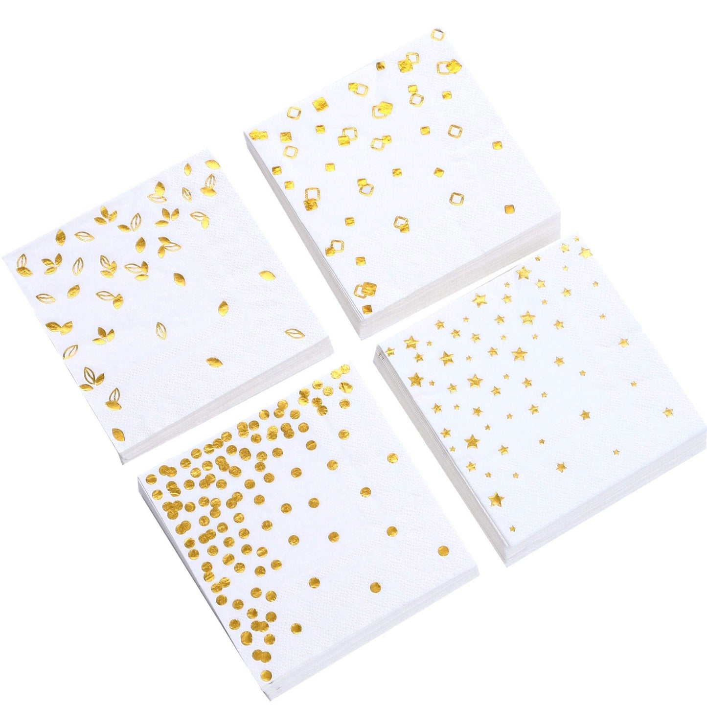 100 PK Gold Napkins - 4 Assorted Designs - 3-Ply Cocktail Napkins Folded 5 x 5 Inches Bar Napkins Disposable Party Napkins Paper Napkins Dinner for Wedding Baby Shower Birthday Graduation 2023