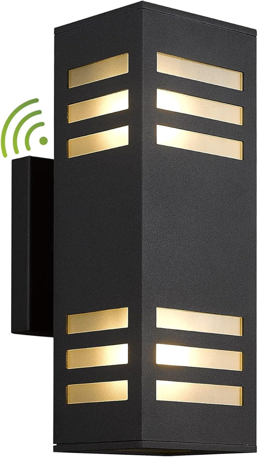 Dusk to Dawn Outdoor Wall Light, 13" Modern Porch Light Fixture, Waterproof Outside Lights for House, Large Up Down Exterior Lighting Fixtures, Aluminum, Black