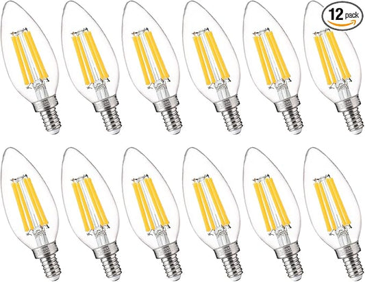 FLSNT 100W Equivalent Candelabra LED Bulbs 5000K Daylight, Dimmable LED Chandelier Light Bulbs for Dining Room, Living Room, Porch, 800LM, E12 Base, 12 Pack UL,CA65 Listed.