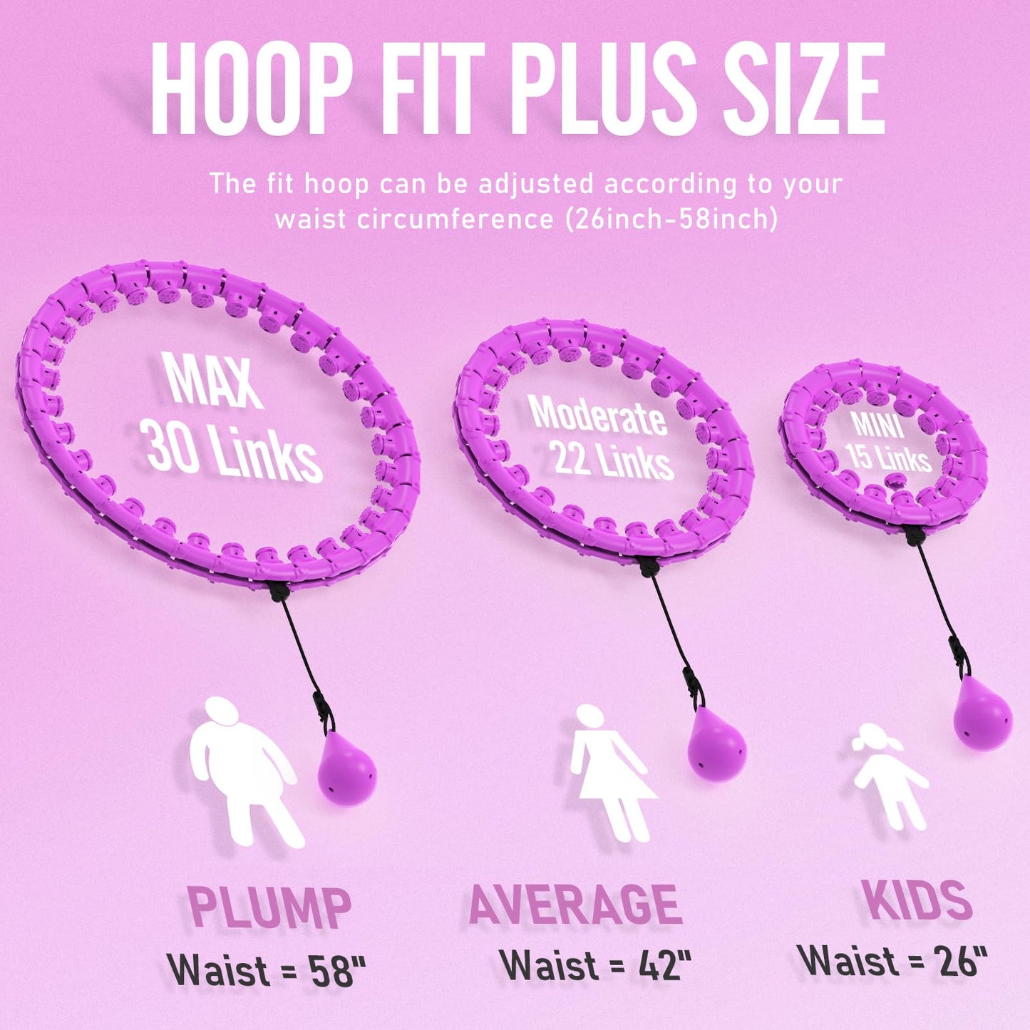 JKSHMYT Weighted Hula Circle Hoops for Adults Weight Loss, Infinity Fit Hoop Plus Size, 30 Detachable Links, Exercise Hoop for Women and Beginners (Purple)