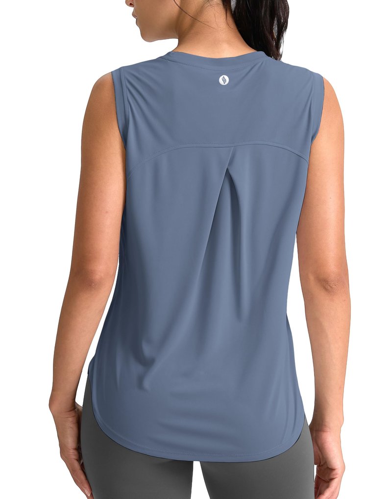 SANTINY Women's Sleeveless Workout Tops Breathable Lightweight Active Tennis Yoga Shirts Athletic Running Tank Tops for Women (Slate Blue_L)