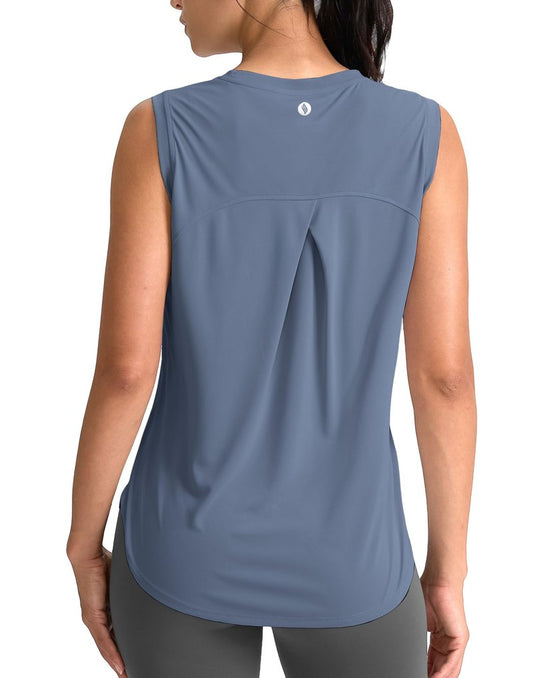 SANTINY Women's Sleeveless Workout Tops Breathable Lightweight Active Tennis Yoga Shirts Athletic Running Tank Tops for Women (Slate Blue_L)