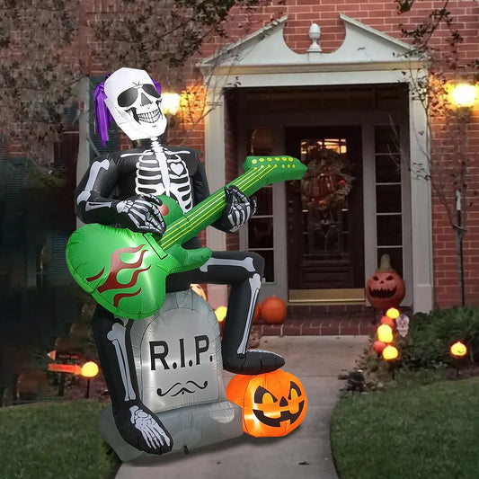 Halloween Inflatables Outdoor Decorations,7 Feet Rock Jack on Tombstone, Ghost with Pumpkin Decor, LED Lights, Blow up Lighted Yard Lawn Home