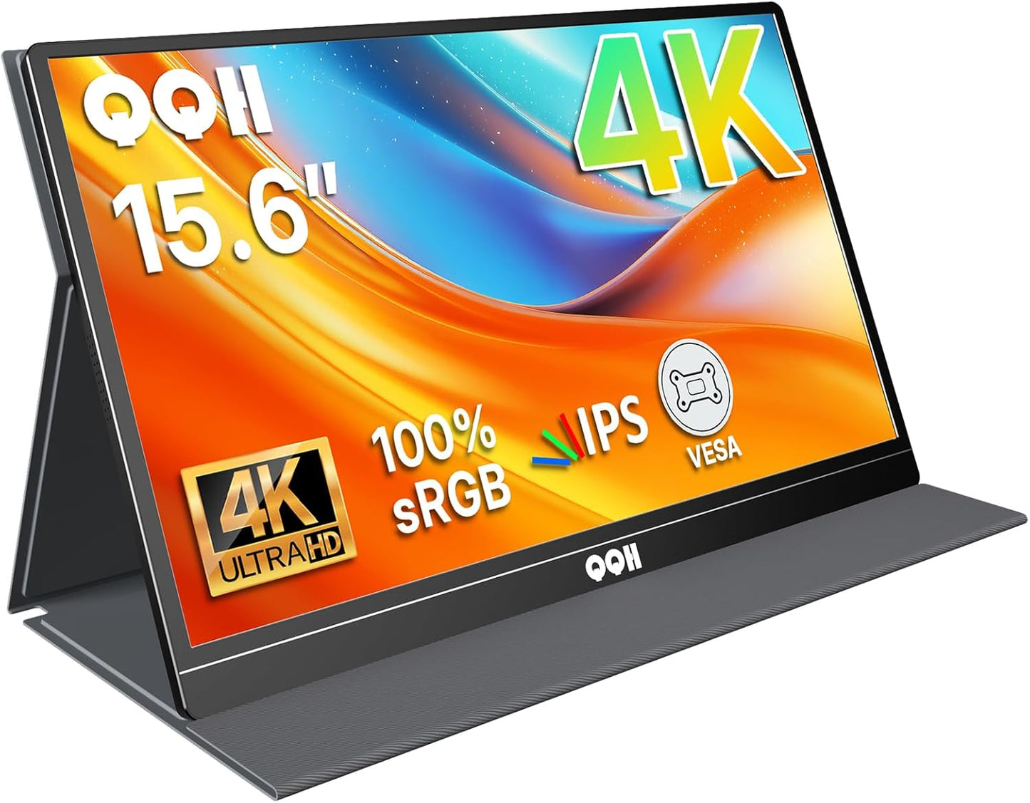 QQH 4K Portable Monitor, 15.6" IPS 3840x2160 UHD USB-C HDMI Travel Portable Monitor for Laptop, Ultra-Slim Alloy Gaming Monitor Second Display with w/Smart Cover for PC, Phone, PS5/4, Xbox, Switch