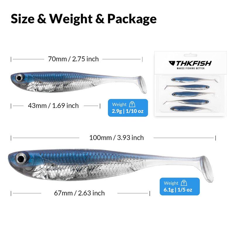 QualyQualy Soft Plastic Swimbait Paddle Tail Shad Lure Soft Bass Shad Bait Minnow Paddle Tail Swim Bait for Bass Trout Walleye Crappie - 2.75in, 3.14in, 3.94in, 5in