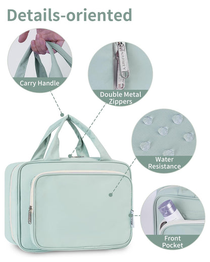 Narwey Large Hanging Travel Toiletry Bag for Women Wash Bag Cosmetics Makeup Bag Organizer for Full Size Accessories (Mint Green (Large))