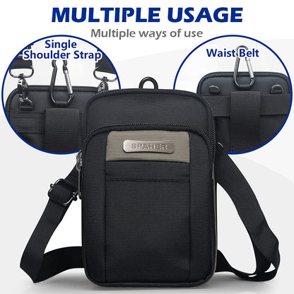 SPAHER Small Men's Side Bag - Outdoor Sports Hiking Waist Pack Crossbody Tactical MOLLE EDC Cellphone Pouch Belt Bum Business Fanny Hip Messenger Sling Travel Gym Bag