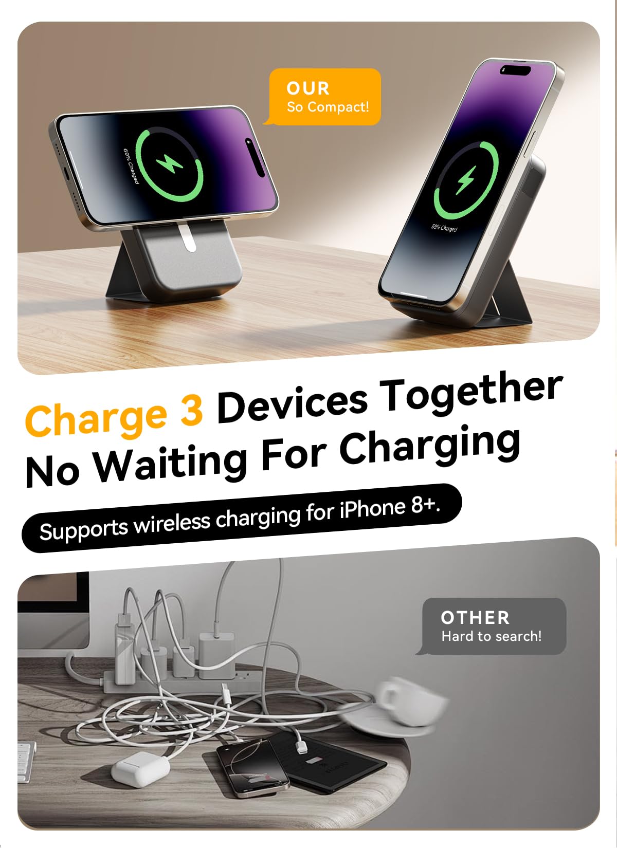 Magnetic Portable Charger, 10000mAh Wireless Power Bank with 20W USB-C Fast Charging, Foldable Stand & LED Display Magnetic Battery Pack, Compatible with iPhone 16/15/14/ All Series
