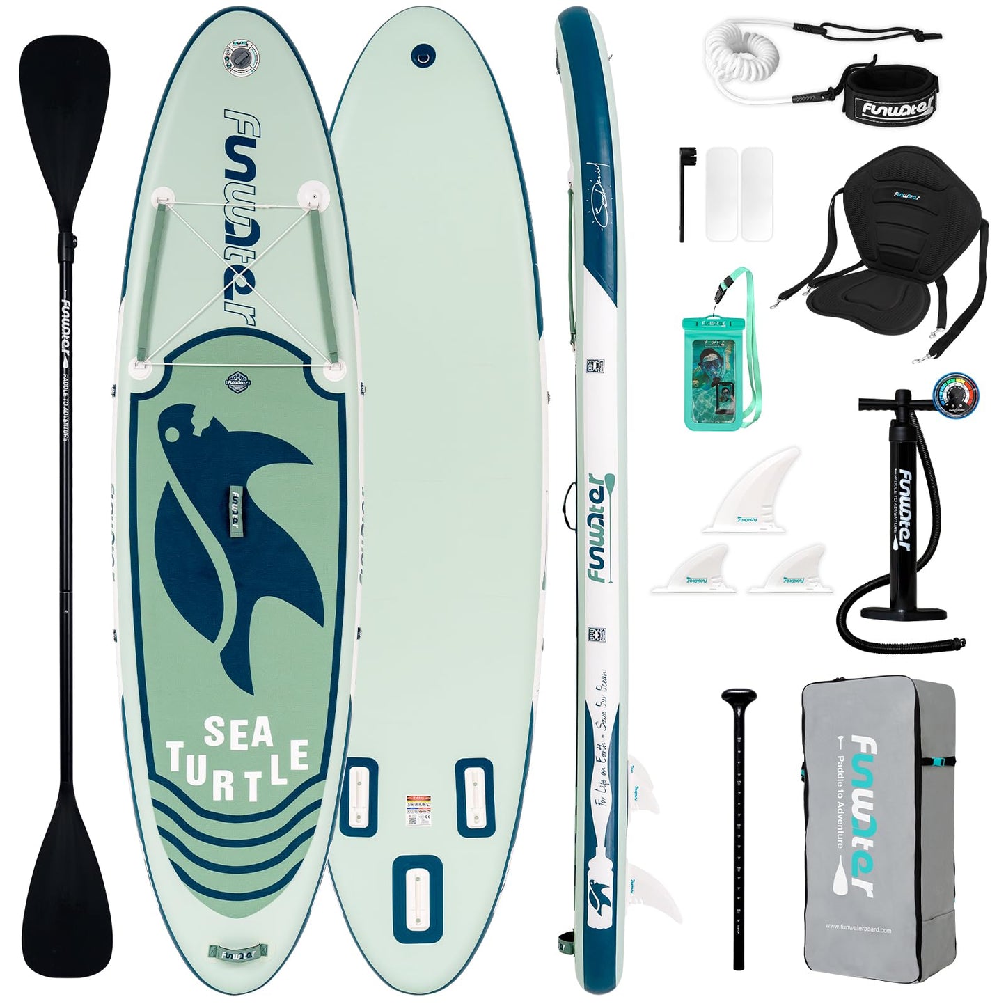 FunWater Inflatable Stand Up Paddle Board Ultra-Light Inflatable SUP Board Paddle Blow up Paddle Boards for Adults with SUP Advanced Accessories, Double-Ended Paddle, Seat, Pump, Backpack, Leash