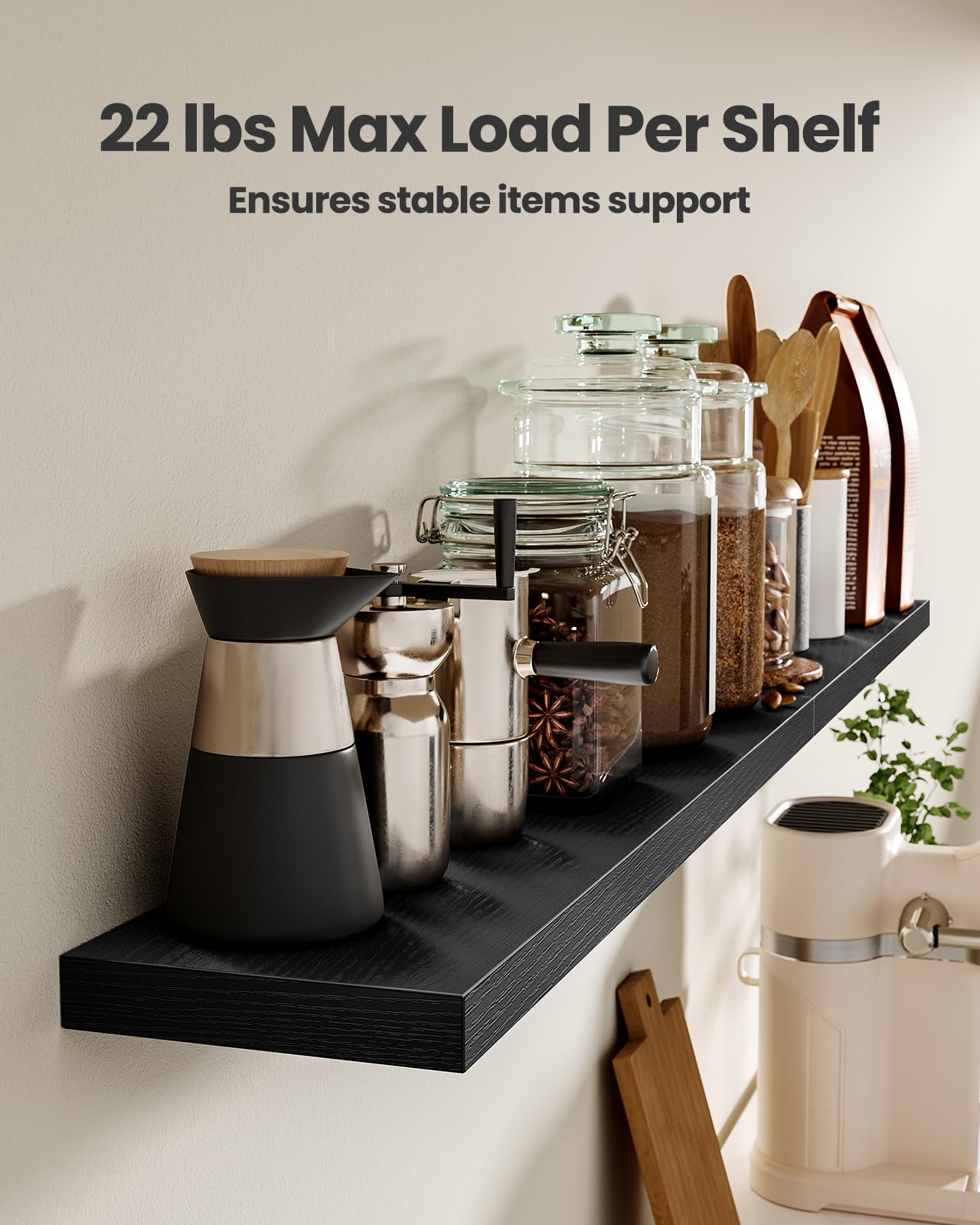 AMADA HOMEFURNISHING Floating Shelves for Wall, Wall Shelves for Living Room, Bedroom, Bathroom, Kitchen & Home Office Organization, Bathroom Shelves with Hidden Brackets, 22 lbs Max Load, AMFS44B