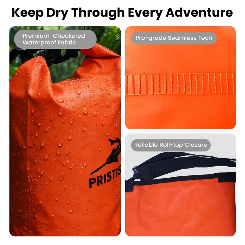 Pristis Waterproof Dry Bag, 5L Lightweight Floating Kayak Storage Backpack for Men Women, Durable Outdoor Roll Top Dry Sack Gear Accessory for Kayaking Fishing Rafting Beach Camping, Orange