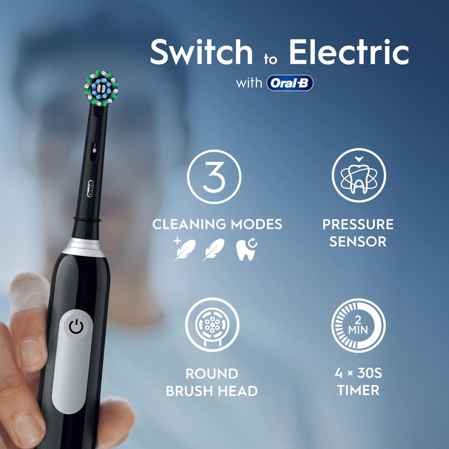 Oral-B Pro 1 Electric Toothbrush For Adults, Oral B Electric Toothbrushes Adults, With 3D Cleaning, 1 Toothbrush Head, Gum Pressure Control, 2 Pin UK Plug, Black