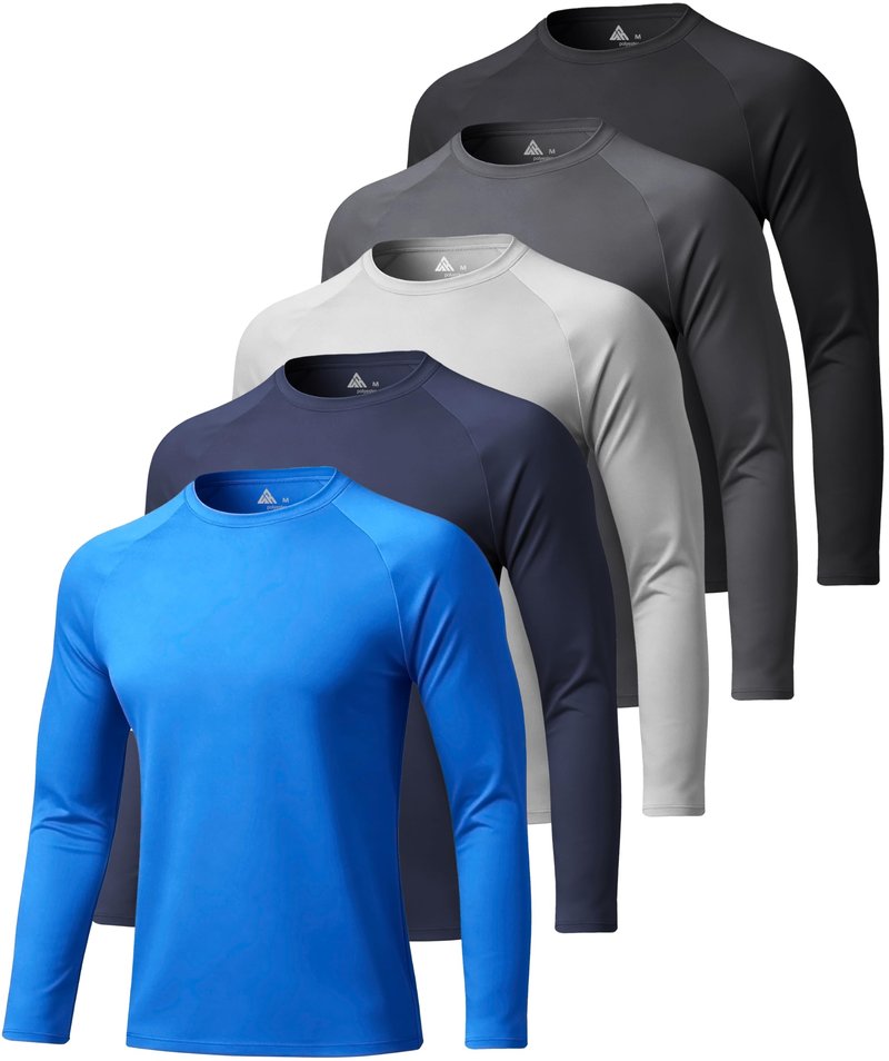 Long Sleeve Fishing Shirts for Men Sun Protection Rash Guard Shirts SPF UV Rashguard UPF 50+ Swim Shirt Running Workout Sunshirt 5 Pack