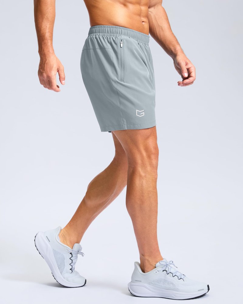 G Gradual Men's Athletic Running Shorts with Zipper Pockets Quick Dry 7"/ 5"/ 9" Workout Gym Shorts for Basketball Hiking(Light Grey,5XL)