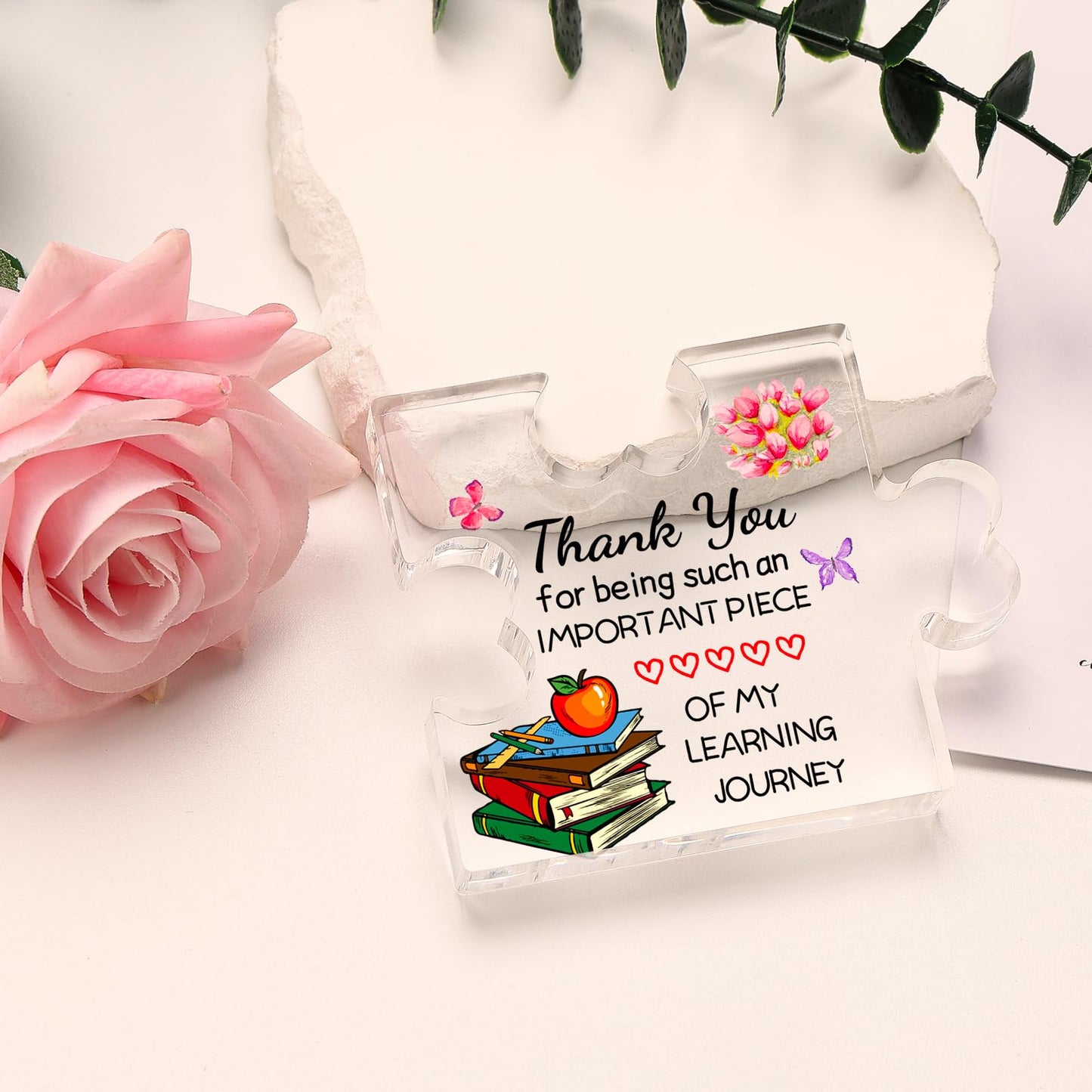 Funnli Teacher Valentine Gifts, Teacher Appreciation Gifts Acrylic Plaque, Valentines Day Christmas Thank You Graduation Gifts for Women Teacher Classmate Study Partner Roommate