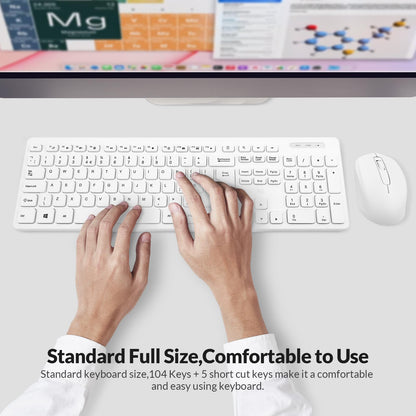 Wireless keyboard and Mouse,Rii RK200 Standard Full Size Keyboard and Mouse 104 Keys for Work Office Home UK Layout (AAA Batteries not Include)-White