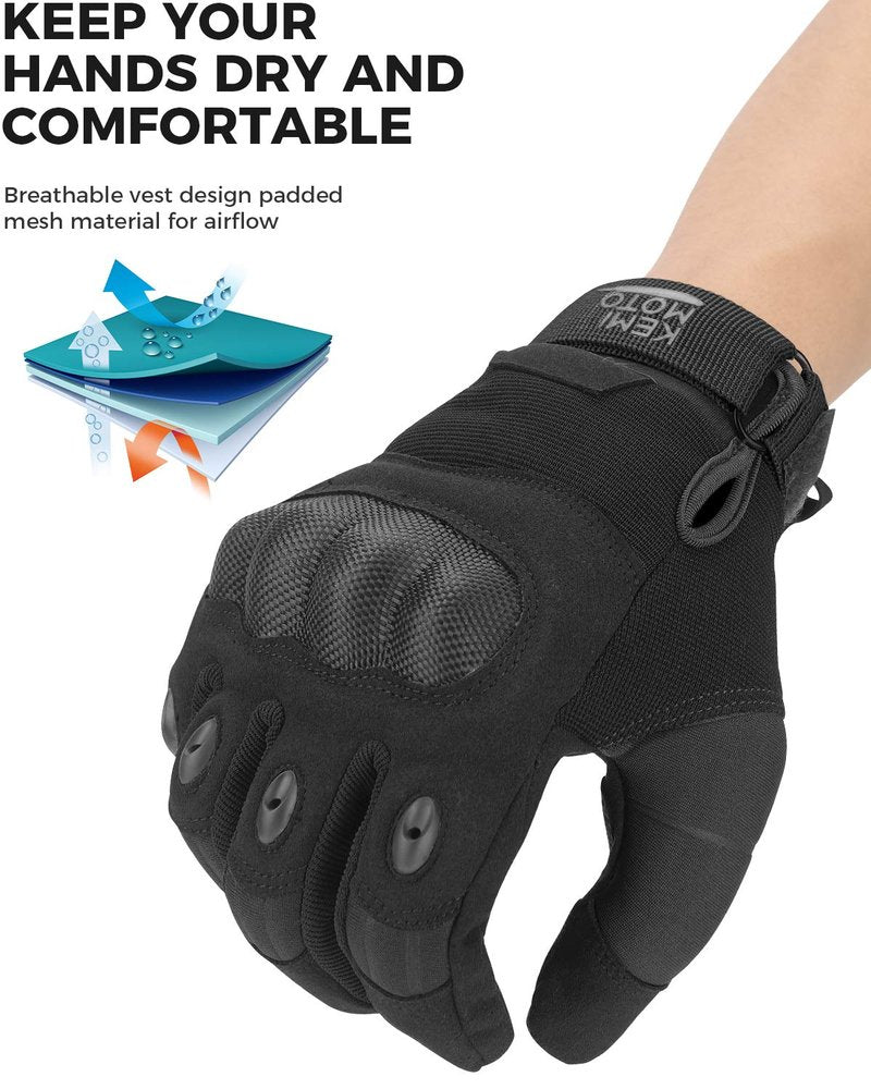 KEMIMOTO Tactical Gloves for Men, Touchscreen Motorcycle Gloves with Hard Shell & Palm Padding for Sports Motorcycle Cycling Tactical Airsoft Paintball Hunting Hiking Camping Climbing (Black,XX-Large)