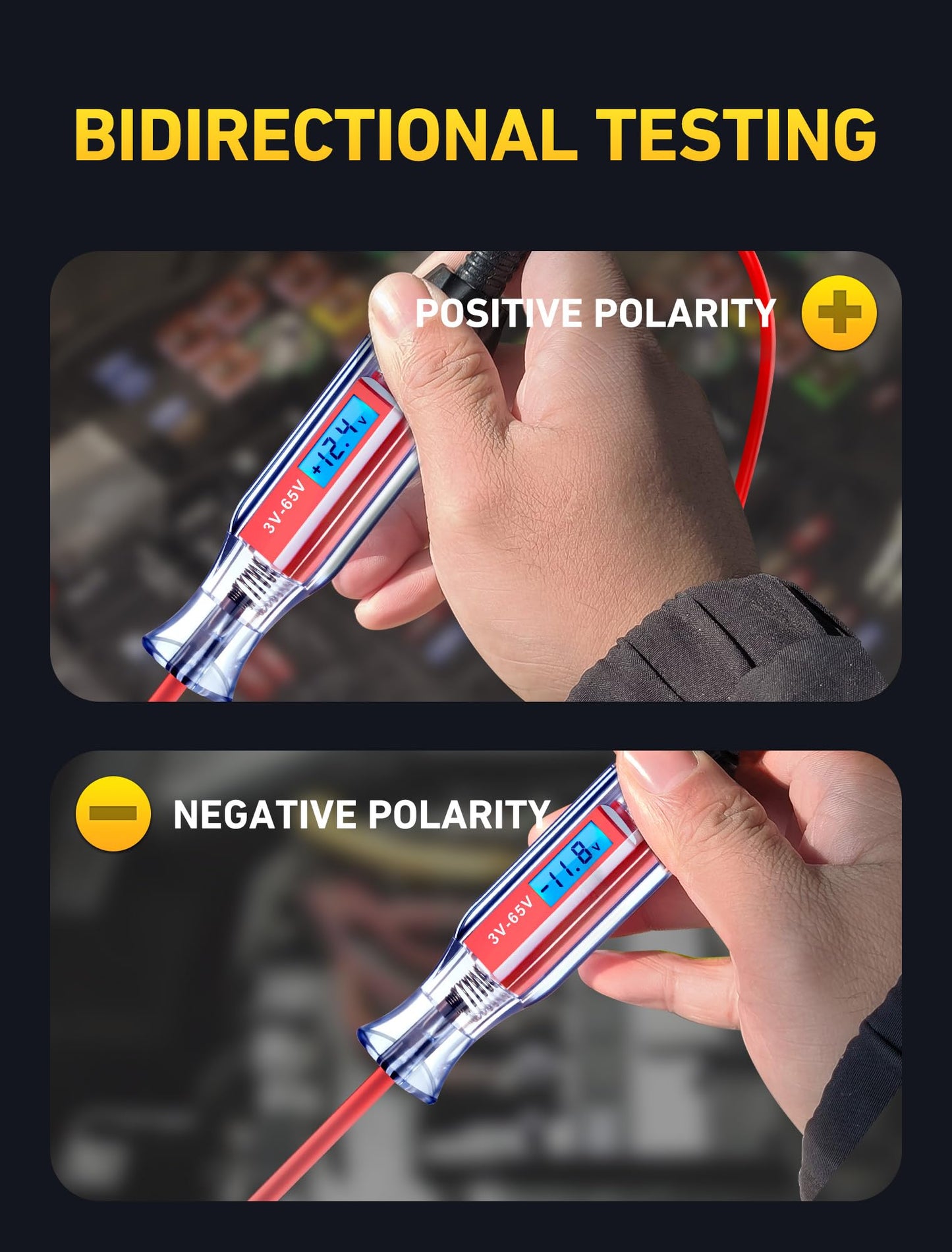 Heavy Duty 3-65V Backlit Digital LCD Circuit Tester, Test Light with 140 Inch Extended Spring Wire, Car Truck Low Voltage & Light Tester with Stainless Probe