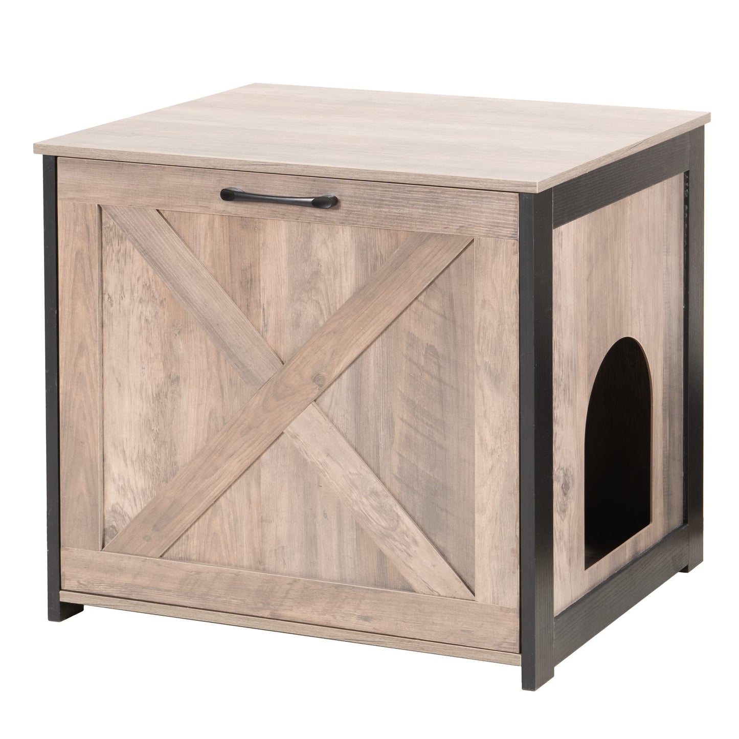 Dwanton Cat Litter Box Furniture Hidden, Cat Litter Box Enclosure, Reversible Entrance Can Be on Left or Right Side, Indoor Cabinet, Wooden Washroom, End Table, Nightstand, Greige, 23.6" L