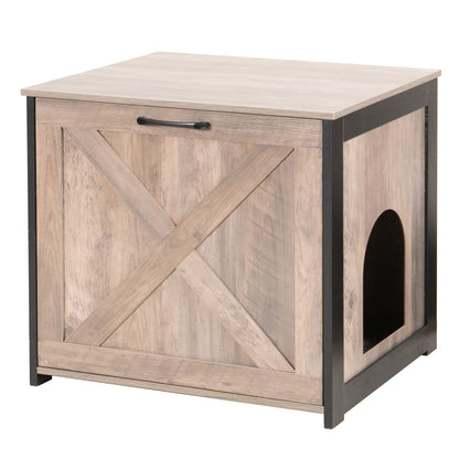 Dwanton Cat Litter Box Furniture Hidden, Cat Litter Box Enclosure, Reversible Entrance Can Be on Left or Right Side, Indoor Cabinet, Wooden Washroom, End Table, Nightstand, Greige, 23.6" L