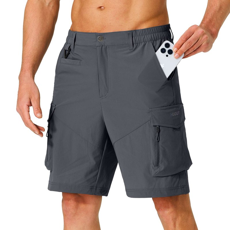 Hugut Men's Hiking Cargo Shorts Quick Dry Lightweight Travel Shorts with Multi Pockets for Fishing Camping Golf