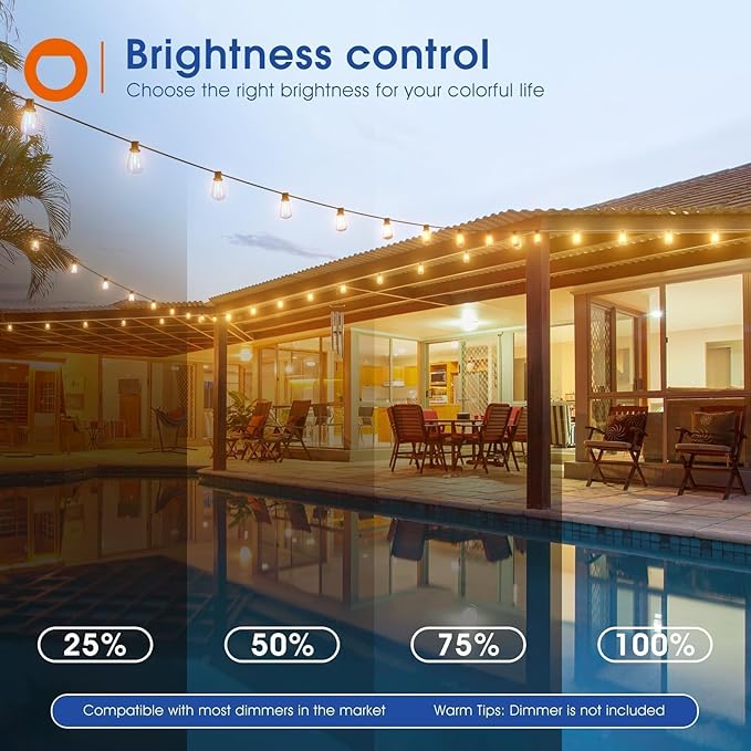 addlon 150FT(50FT*3) LED Outdoor String Lights Waterproof Patio Lights with 48 Shatterproof ST38 Replaceable Bulbs(3 Spare), Dimmable Outside Hanging Light Connectable for Porch, Backyard, 2200K