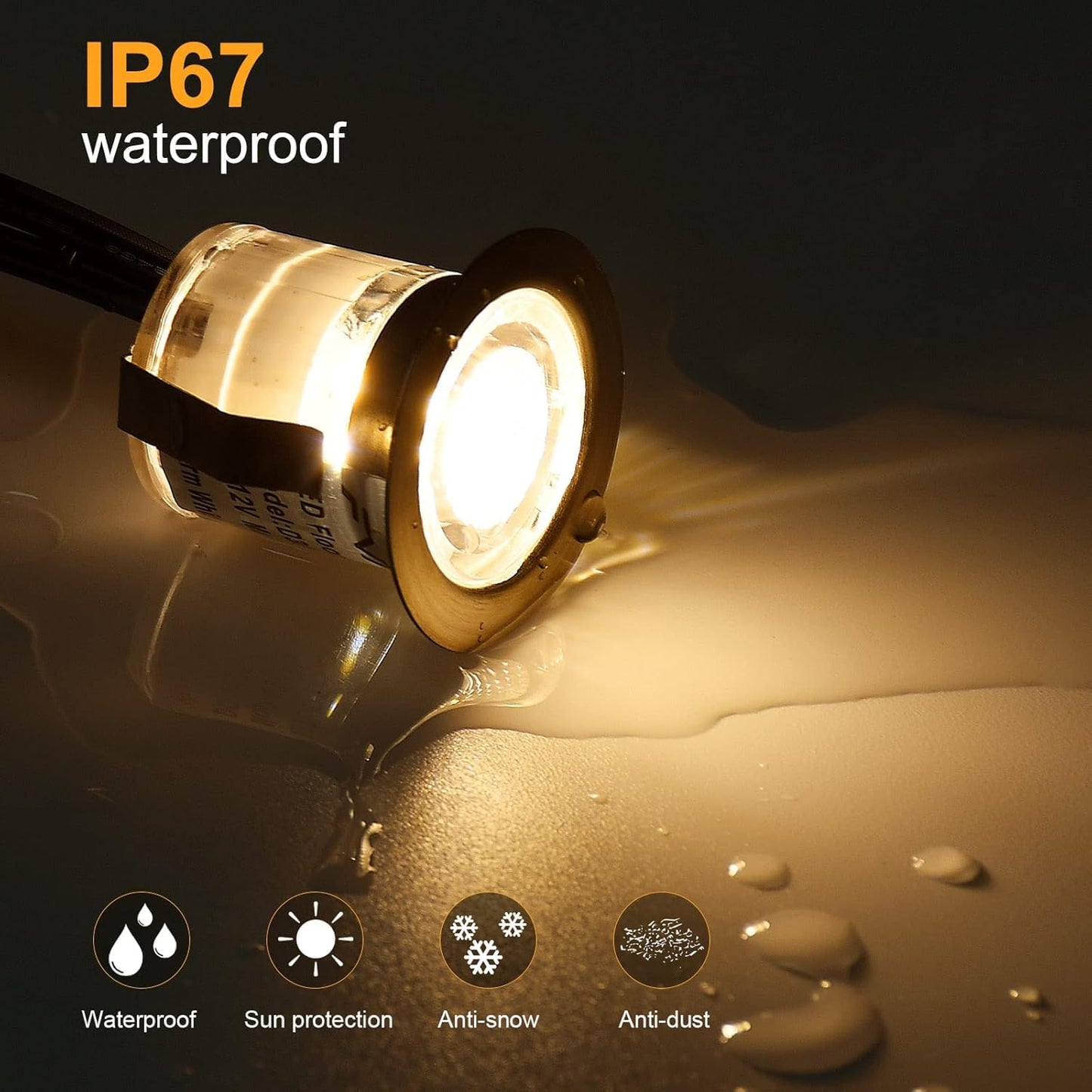 INDARUN Warm White Led Decking Lights Outdoor Waterproof IP67 Ø30MM 12V - Led Plinth Light Kits for Terrace/Patio/Path/Wall/Garden/Decoration, 10 Packs