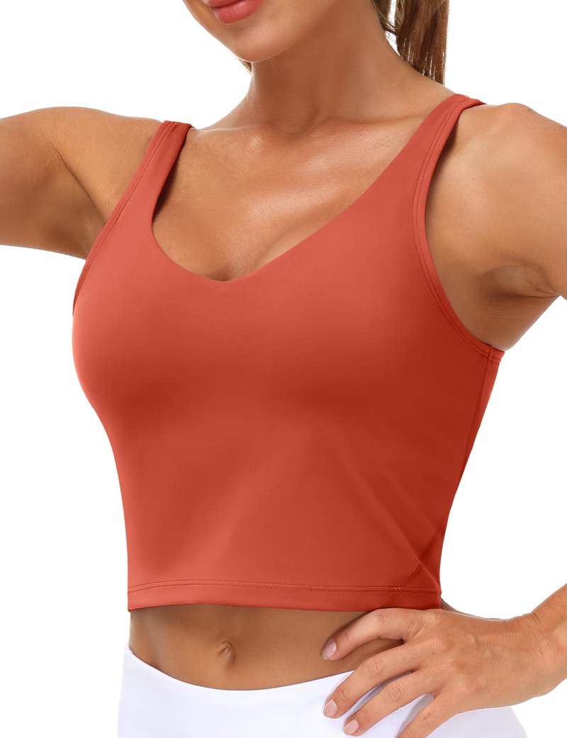Women’s Longline Sports Bra Wirefree Padded Medium Support Yoga Bras Gym Running Workout Tank Tops(Brick Red, Medium)