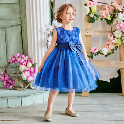 NNJXD Girl Sleeveless Lace 3D Flower Tutu Holiday Princess Dresses Size 7-8 Years Deep Blue
