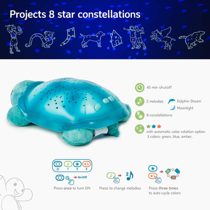 Cloud b Twinkling Twilight Turtle Aqua , Galaxy Projector Night Light & White Noise Machine Baby Soothing | 8 Constellations, 2 Melodies, 3 Colours | Starry Kids Night Light Comfort for Mums & Parents